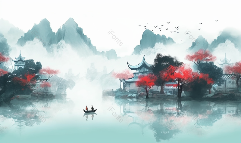 手绘中国风小清新水彩风格山水风景插画,插画/手绘图,插画/手绘图库,插画/手绘图下载,插画/手绘